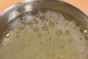 Close up of chicken stock.