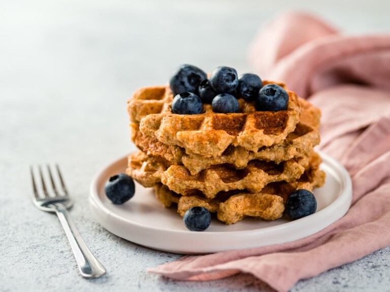 Healthy Oat waffles with blueberries