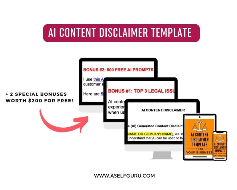 An image of Amira's AI Content Disclaimer Template and 2 Special Bonuses.
