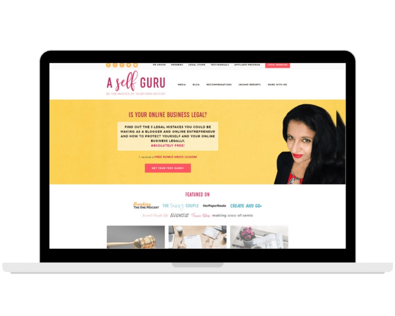 An image of Amira's home page for her website/blog legal audit service