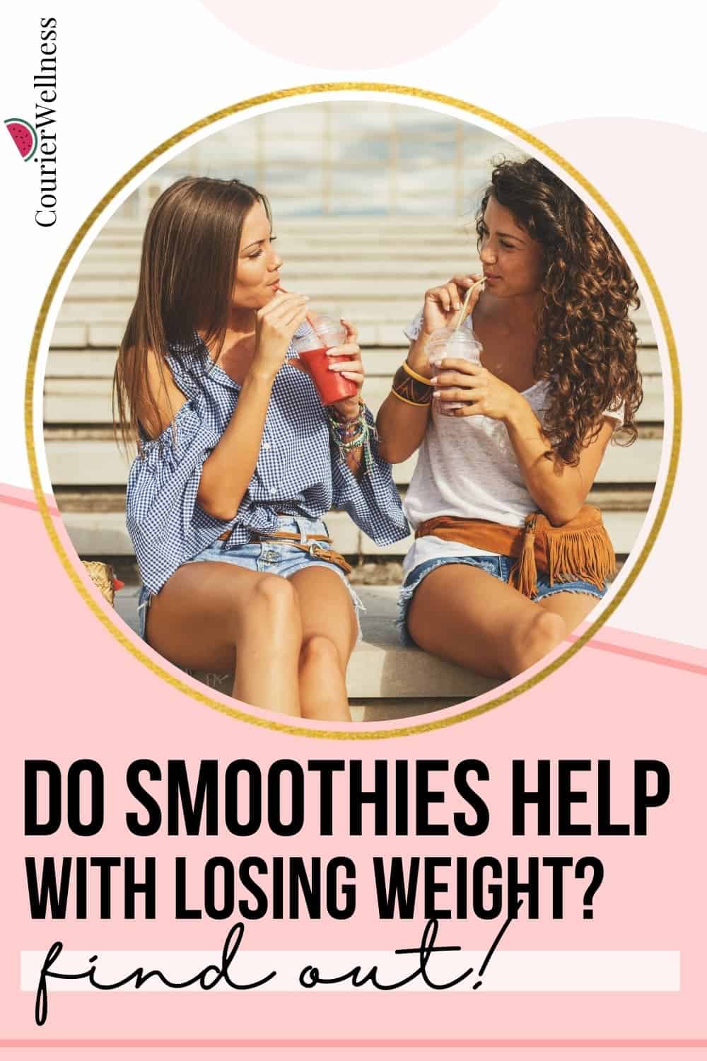 Two young women enjoying smoothies on the stairs, hoping it will help with weight loss.