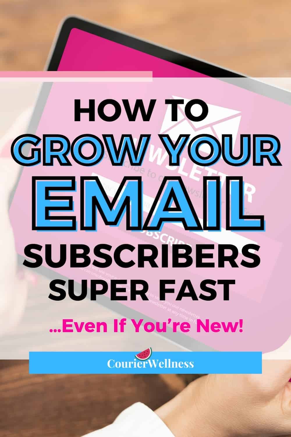 Text about 'Kit' overlaid on an image of a laptop, showcasing effective strategies to grow subscribers quickly.