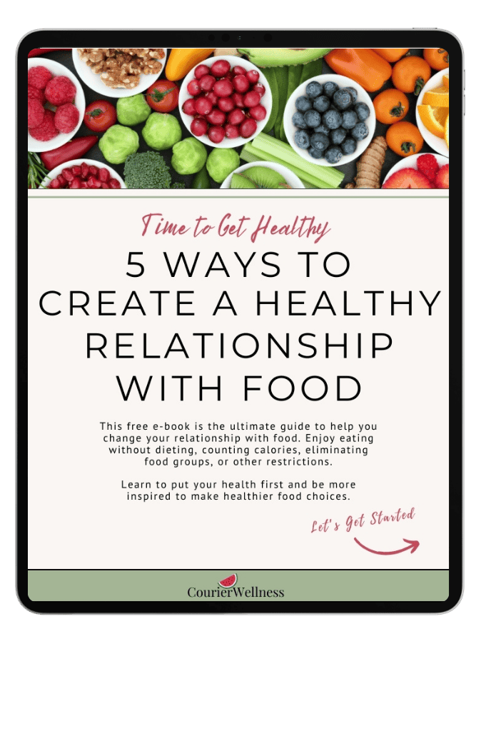 An e-book cover design illustrating how to cultivate a healthy relationship with food.
