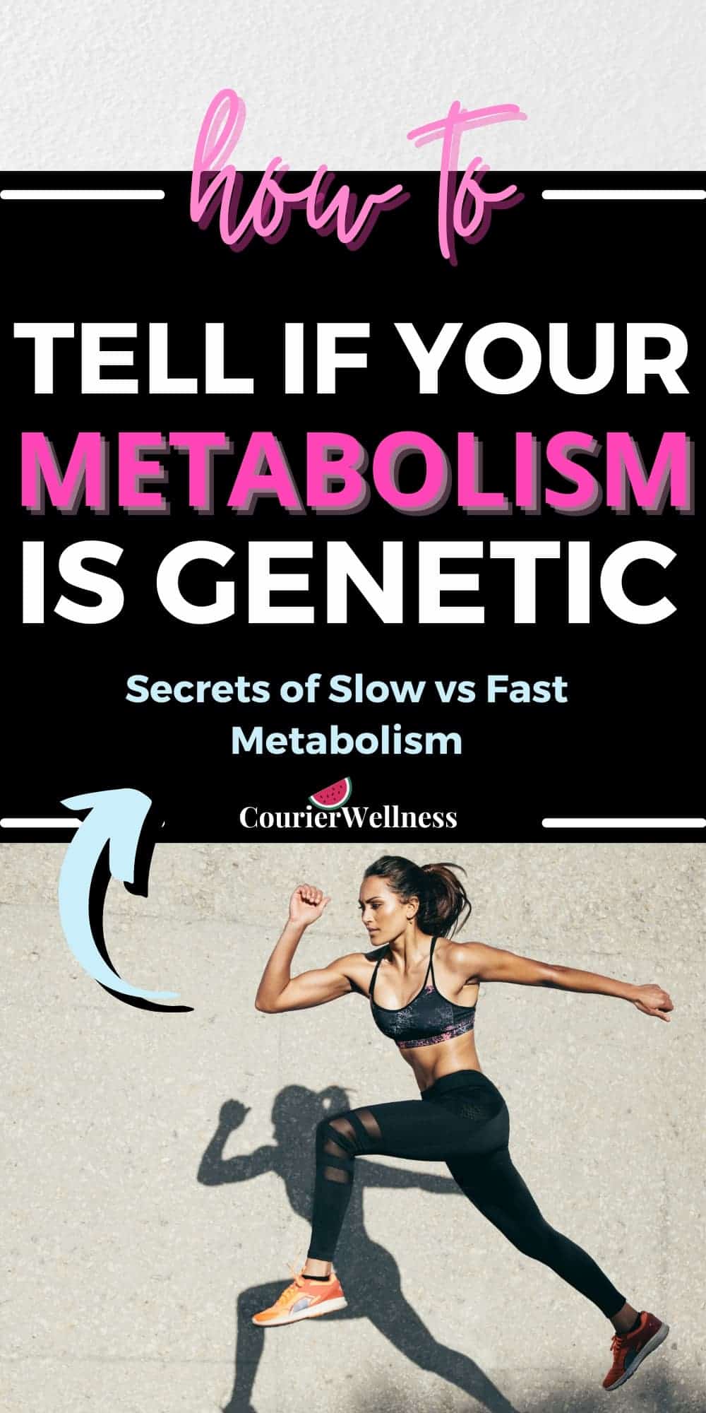 A fit young woman running and jumping, demonstrating that metabolism isn’t solely determined by genetics.
