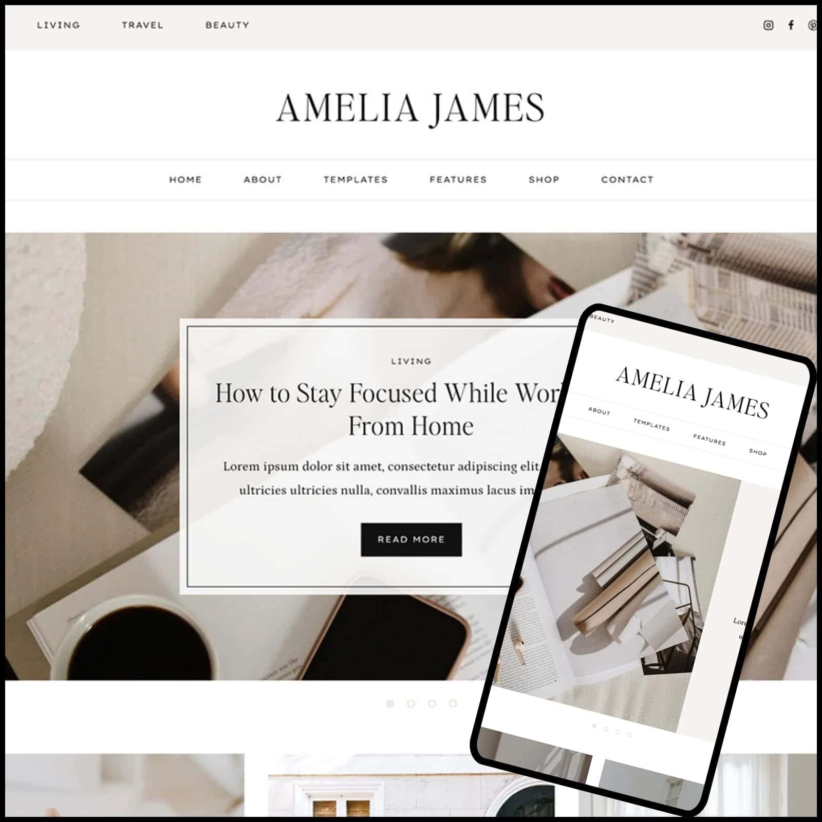 Image of Amelia James theme by 17th Avenue Designs in a Kadence block.