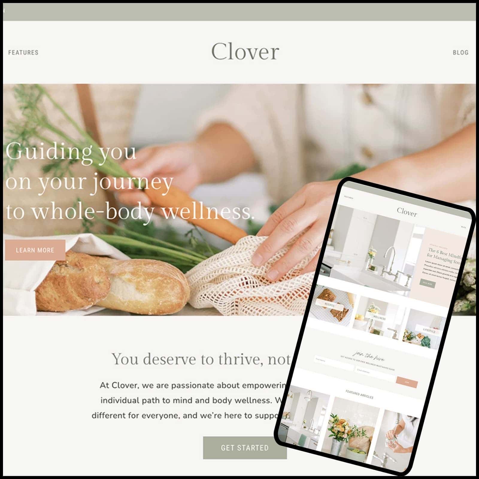 Image of Clover theme by 17th Avenue Designs in a Kadence block.