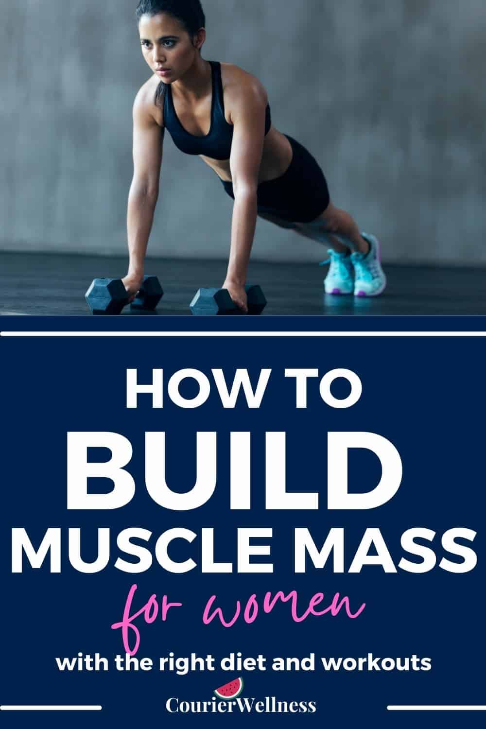 A woman doing a strength workout with dumbbells, focusing on increasing her muscle mass.