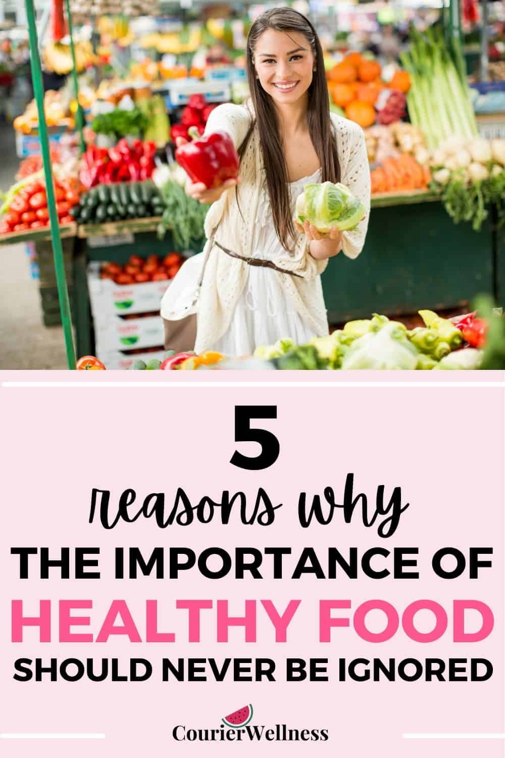 A young woman at a marketplace buying fresh vegetables, embracing the importance of healthy food.