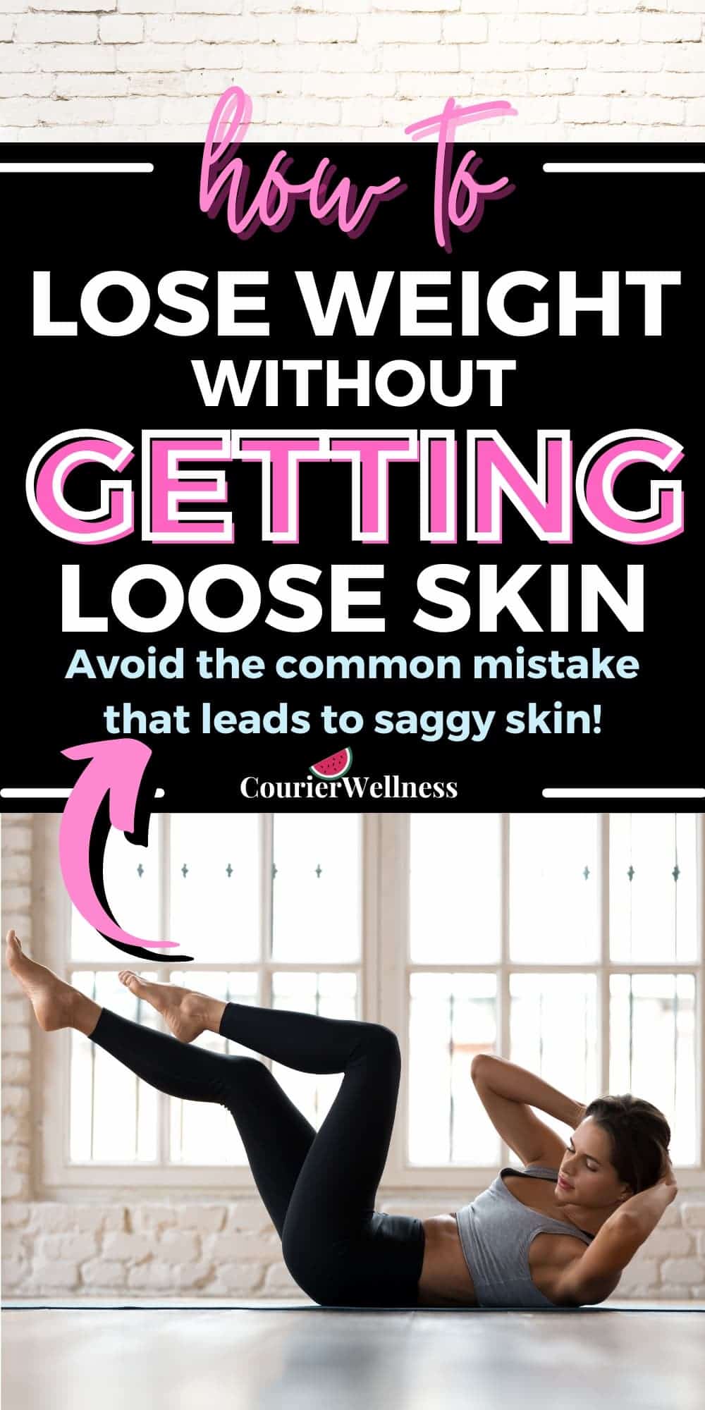 Fit woman doing floor exercises for abdominal toning, highlighting weight loss without loose skin.
