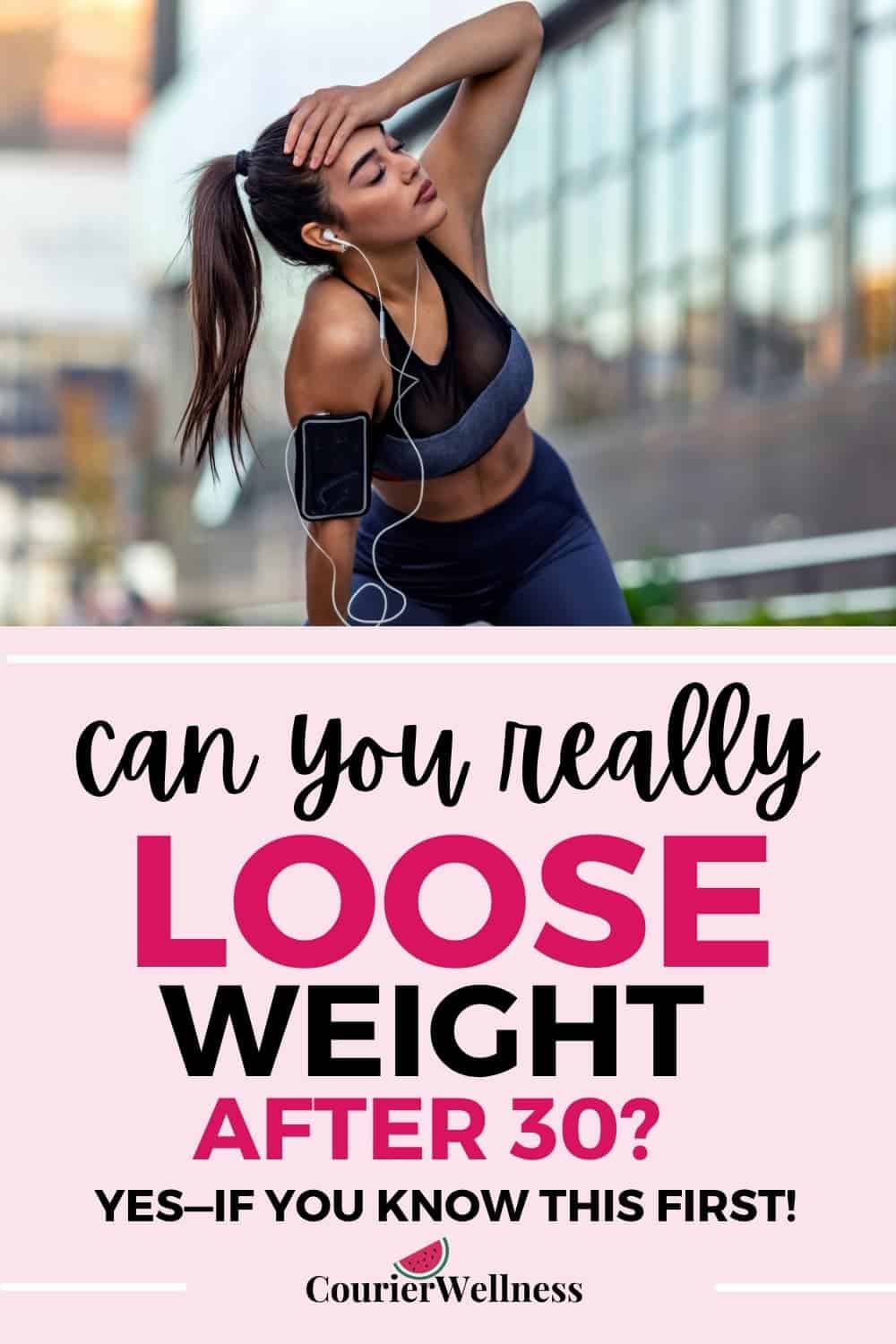 Woman in her 30s jogging outdoors, feeling tired and exhausted from her weight loss efforts.