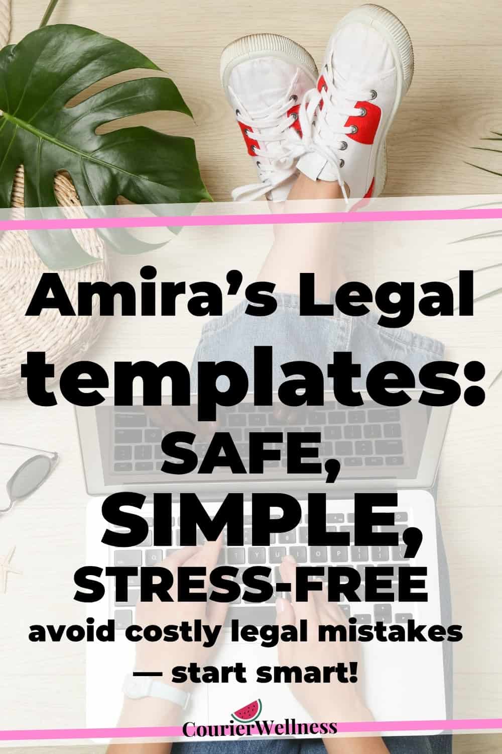 A blogger sitting on the floor, working on her blog, with an understanding of avoiding costly legal mistakes by using legal templates for her website.