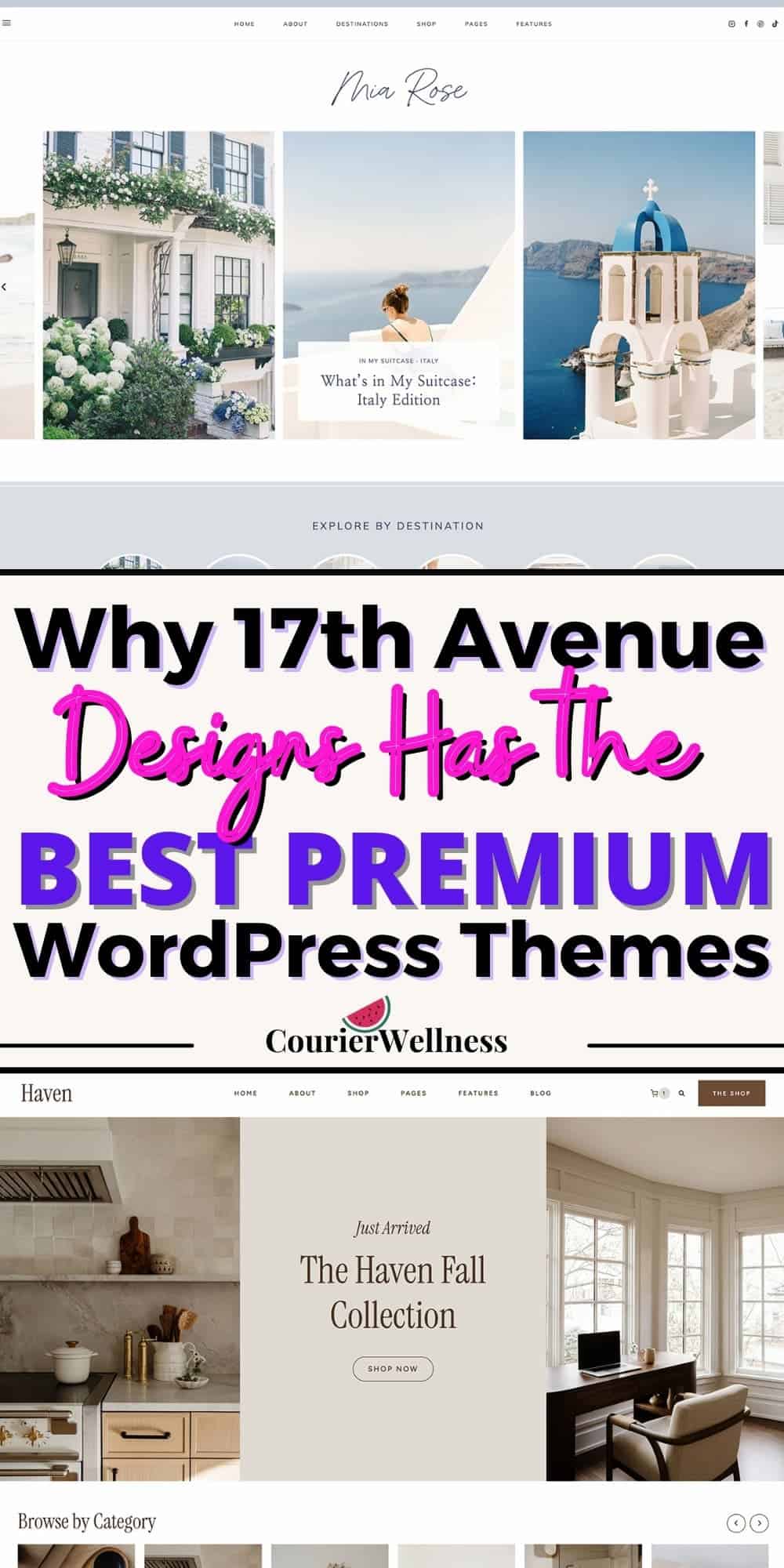 Pinterest pin showcasing WordPress themes from 17th Avenue Designs.