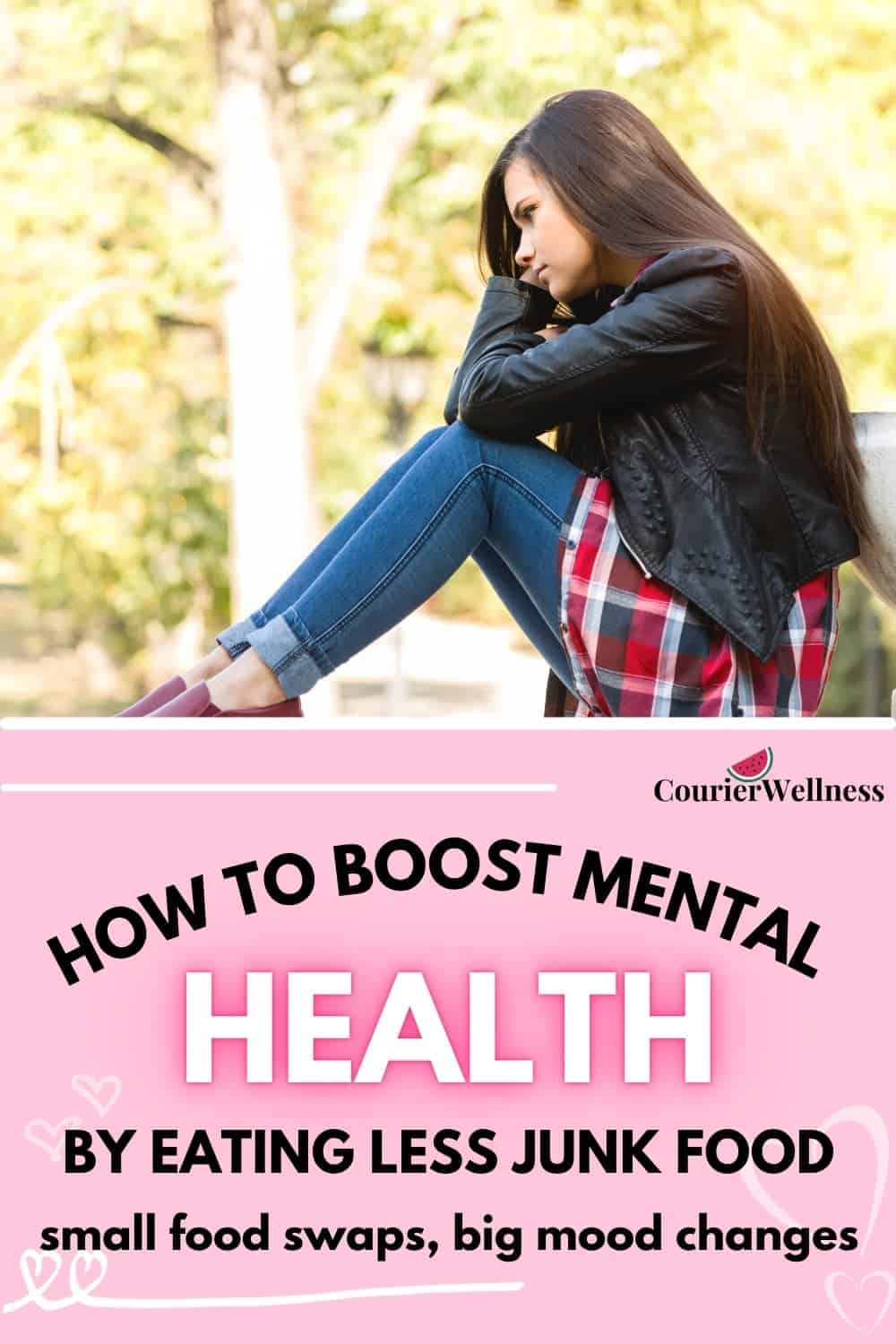 Young woman sitting outside feeling depressed, unaware that ultra-processed food significantly affects her mood.