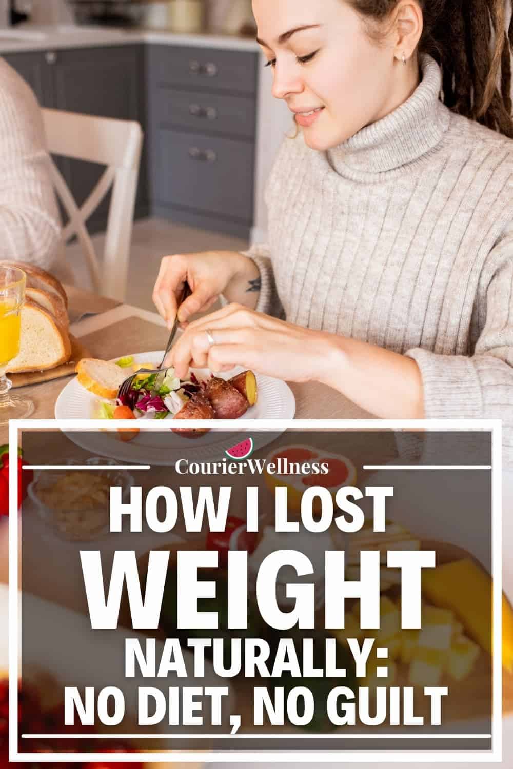 A woman enjoys a healthy dinner with her family, having learned how to lose weight without dieting.