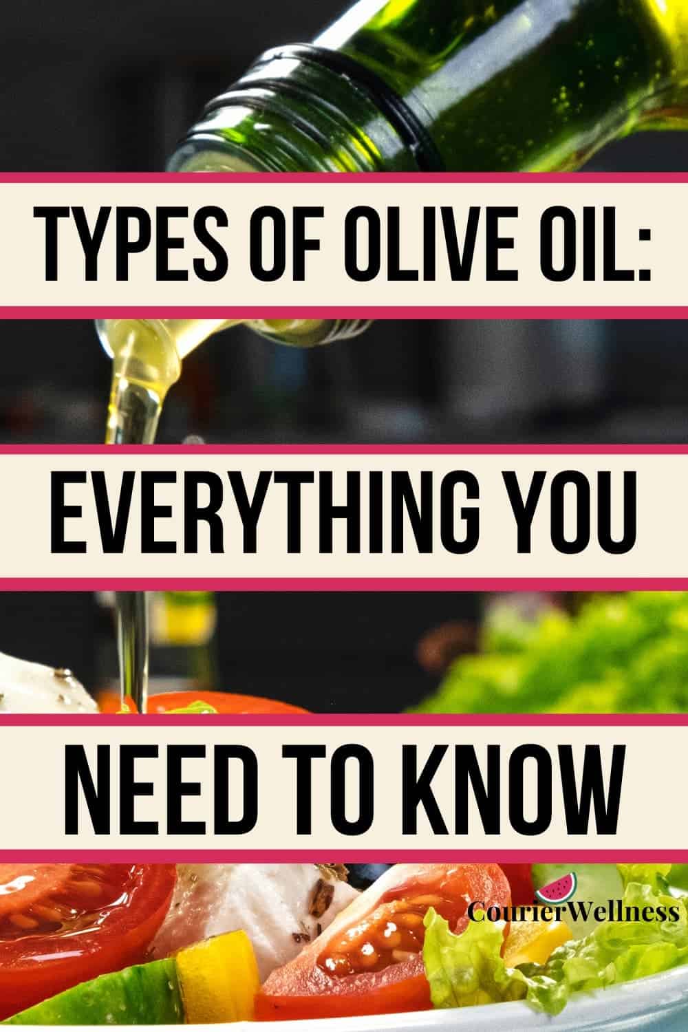 A close-up of a type of olive oil being poured into a salad.