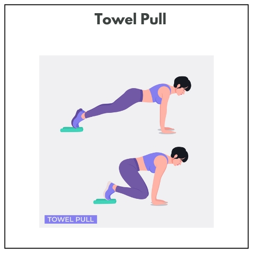 Illustration of a woman doing towel pull exercise using sliders.