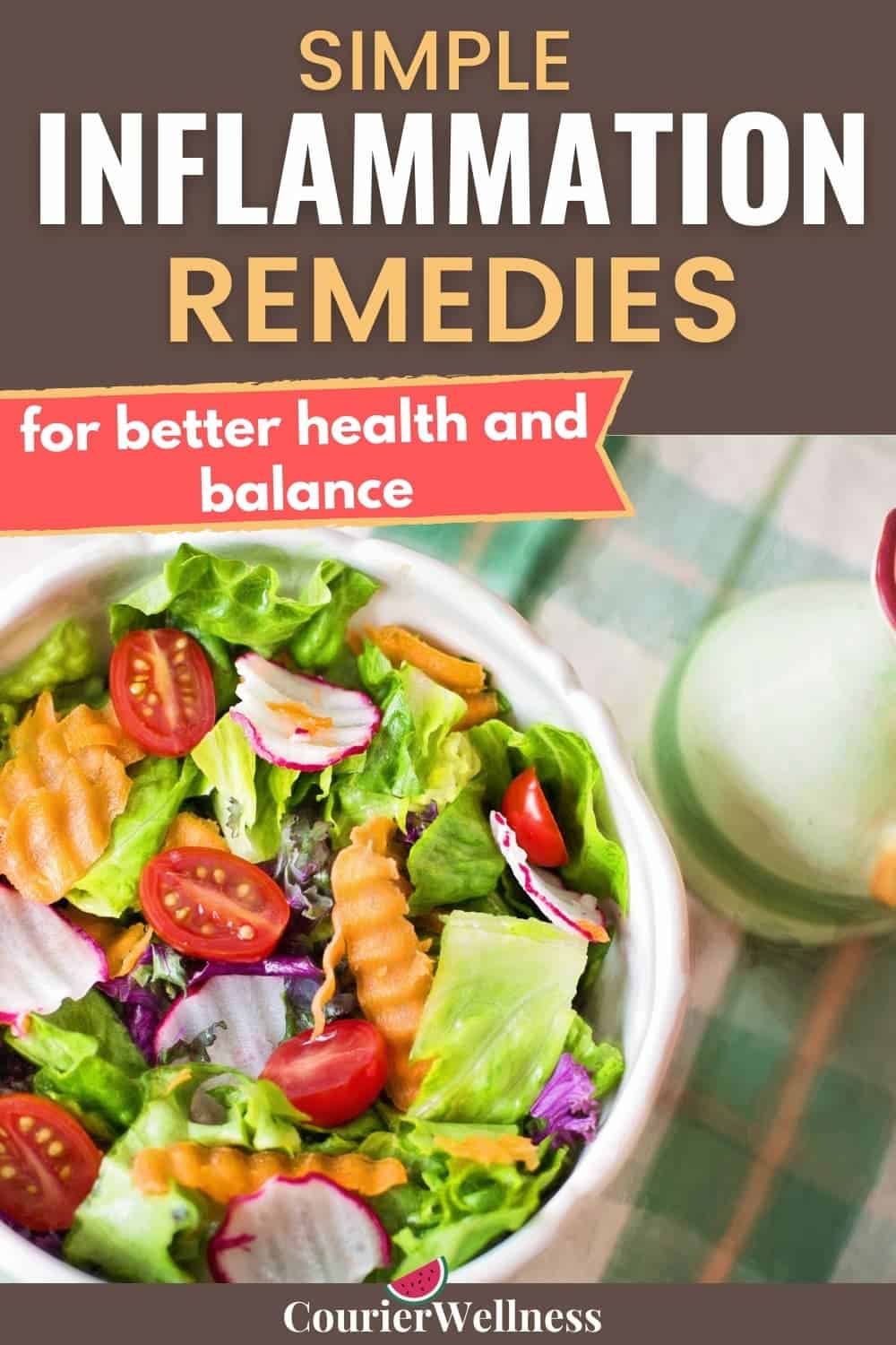 A fresh salad with leafy greens, radishes, tomatoes, and carrots represents natural inflammation remedies made from nutrient-rich ingredients.