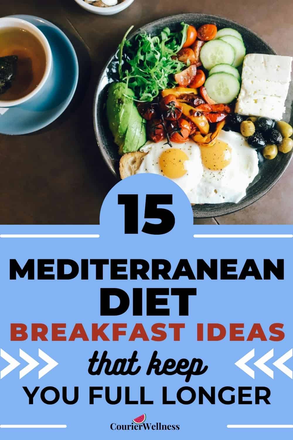 A hearty plate with eggs, avocado, roasted vegetables, olives, and feta highlights satisfying Mediterranean diet breakfast ideas full of flavor and balance.