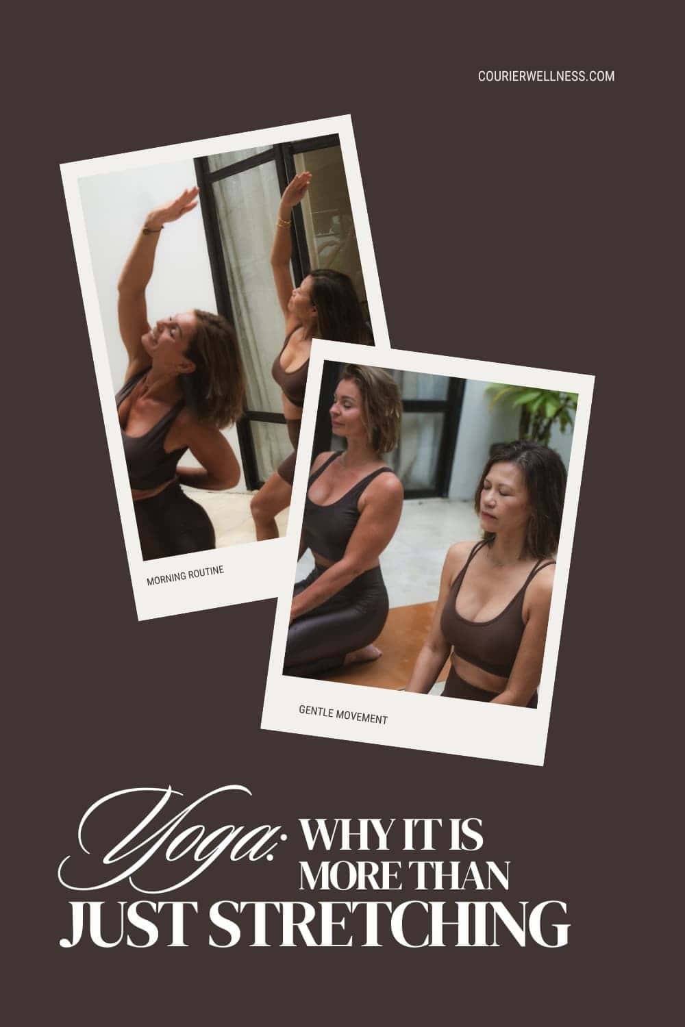 Mood board featuring women at a yoga retreat practicing yoga and enjoying the physical and mental benefits.