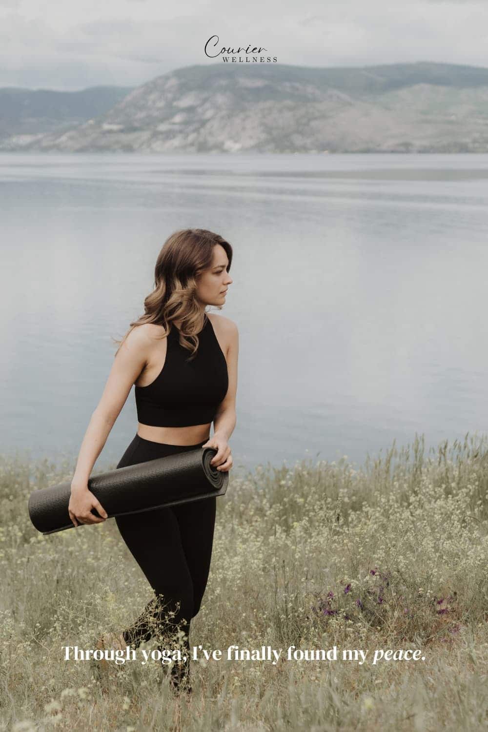 Woman walking outdoors looking for a peaceful spot to practice yoga.