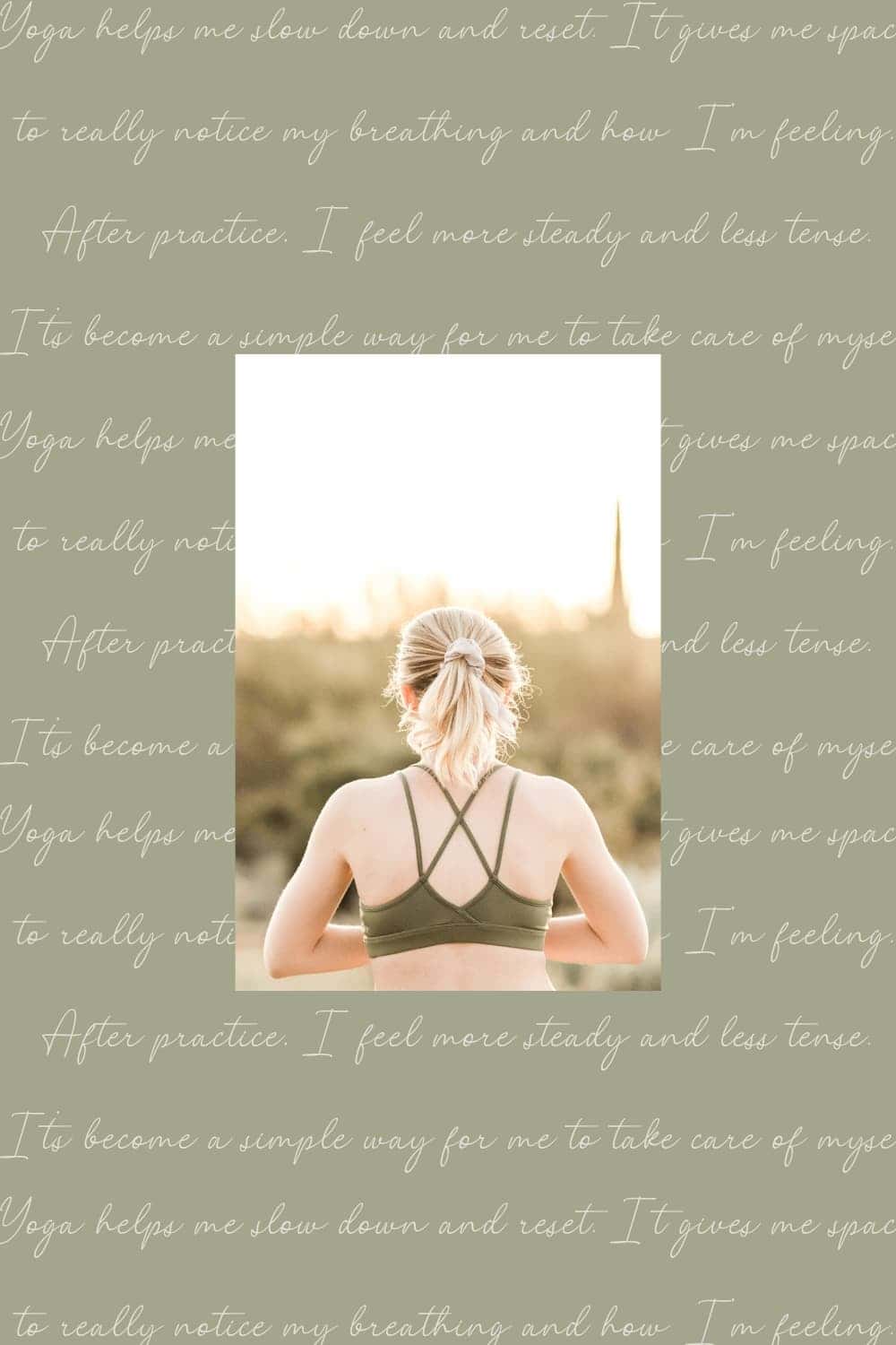Woman practicing yoga stretches outdoors in a desert setting.