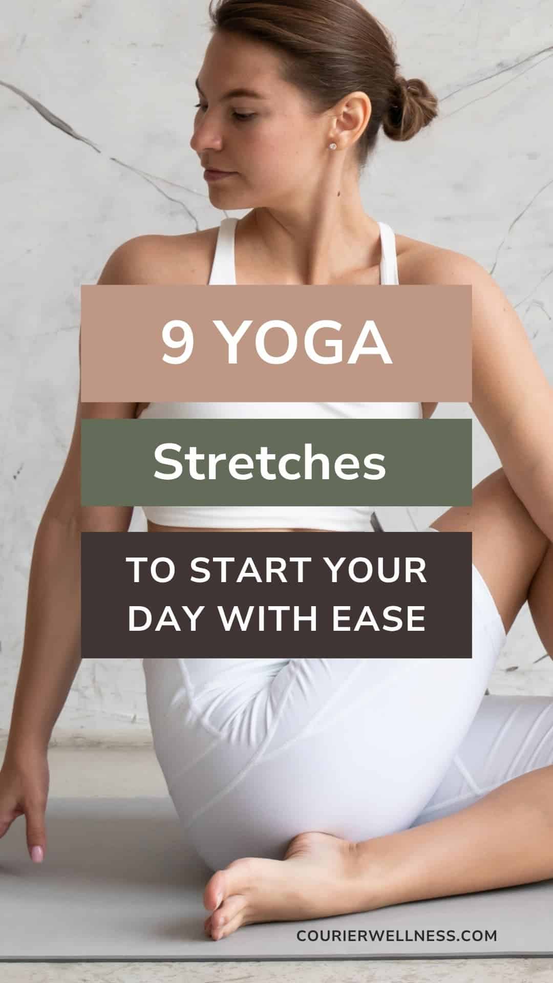 Woman in white athletic wear performing a seated spinal twist on a yoga mat.