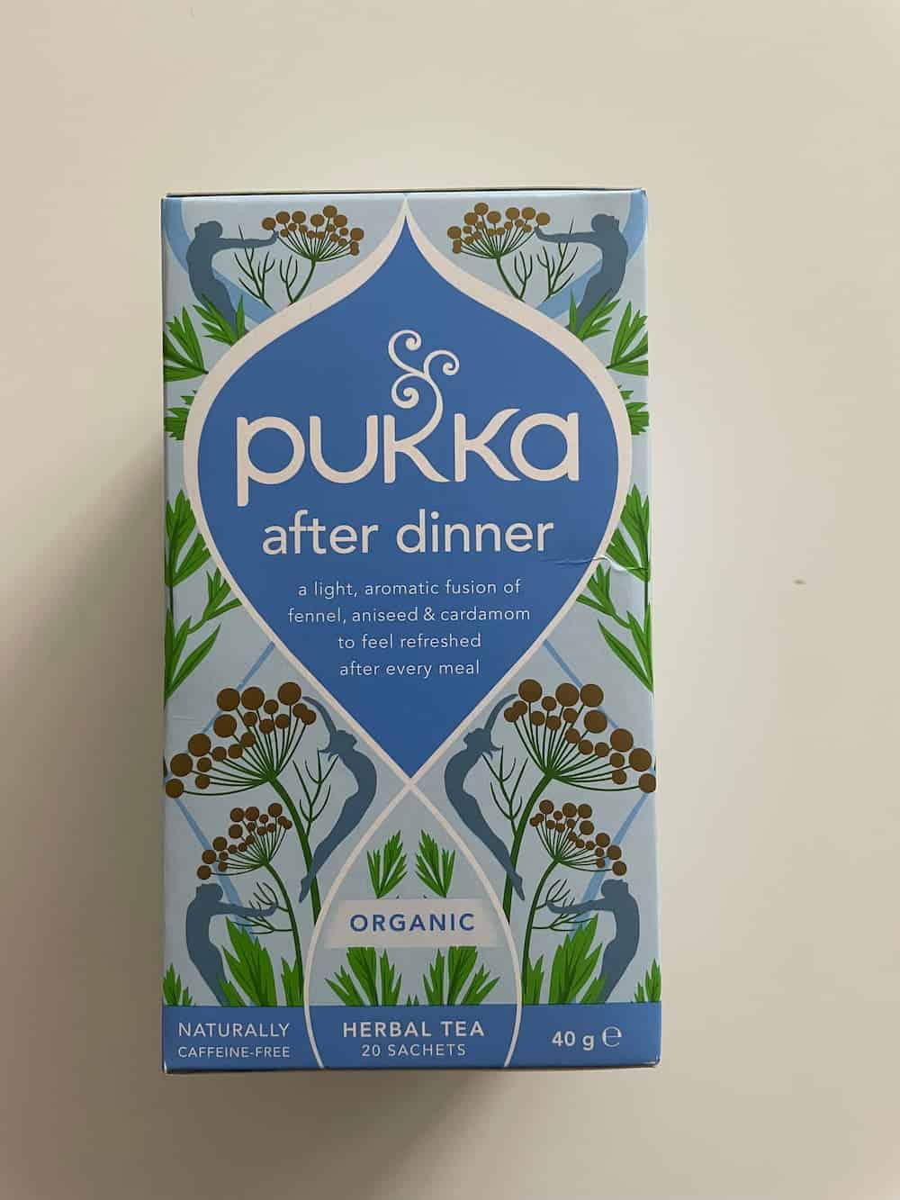 Pukka After Dinner herbal tea.